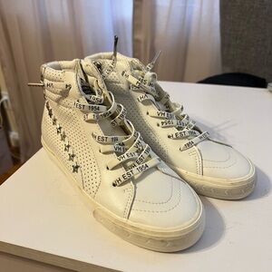 Vintage Havana White High-Top Sneakers with Star Accents Size 8 New